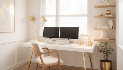 white and gold theme interior modern minimalism photo realism