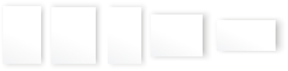 Realistic set of paper mockups. Blank paper letterhead with realistic shadows isolated on transparent background. Vector EPS 10