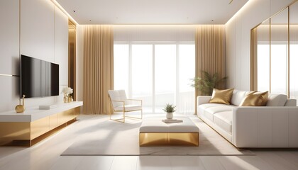 Fototapeta premium white and gold theme interior modern minimalism photo realism