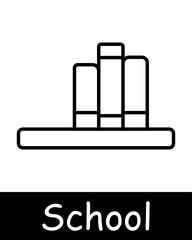 School line icon. Book, tools, bell, math, sport, Graduation cap, hand, education, academic achievement, learning, student, scholarship, support, knowledge, institution, teaching.