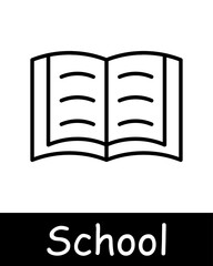 School line icon. Book, tools, bell, math, sport, Graduation cap, hand, education, academic achievement, learning, student, scholarship, support, knowledge, institution, teaching.