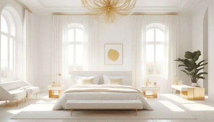 white and gold theme interior modern minimalism photo realism