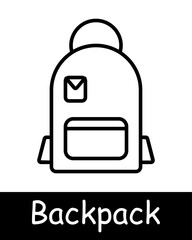Obraz premium Backpack line icon. School bag, travel gear, hiking, student accessory, storage, carrying, rucksack, outdoor activity, convenience, portable.