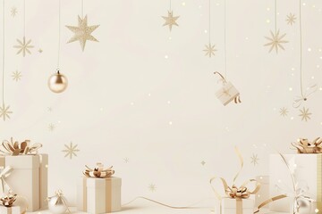 Merry Christmas and Happy New Year. Podium studio with gifts, boxes, Christmas decoration.Holidays composition. Template. 3d render