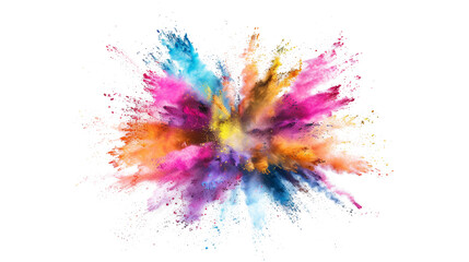 An explosion of multicolored powder and chalk pieces, suspended in mid-air, isolated on a white background, clipping path, cut out