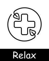 Relax line icon. Acupuncture, therapy, tea, oil, sauna, self care, towels, relaxation, wellness, traditional medicine, needles, healing, spa, alternative treatment, stress relief, health.