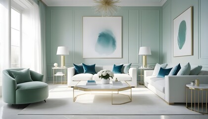 white and gold theme interior modern minimalism photo realism