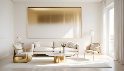 white and gold theme interior modern minimalism photo realism