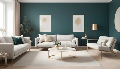white and gold theme interior modern minimalism photo realism
