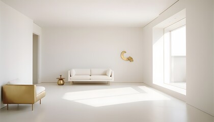 white and gold theme interior modern minimalism photo realism