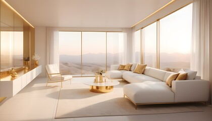 white and gold theme interior modern minimalism photo realism