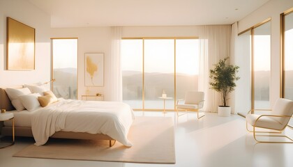 white and gold theme interior modern minimalism photo realism