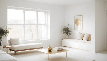 Fototapeta premium white and gold theme interior modern minimalism photo realism