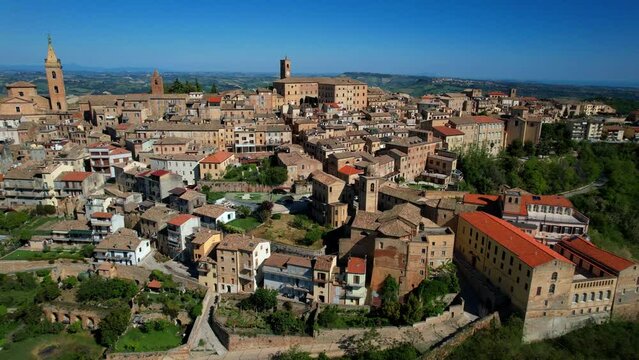 Italy. Ripatransone - scenic medieval town in Marche region. in province of Ascoli Piceno. . 4k aerial drone video
