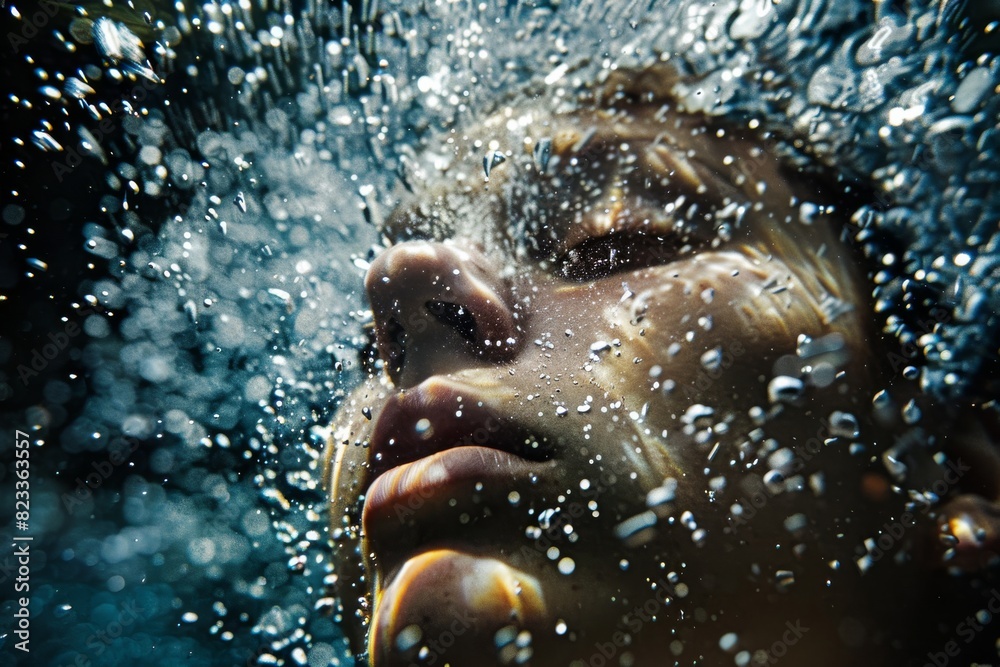 Poster intricately detailed close-up of water droplets creating a blurred abstract design