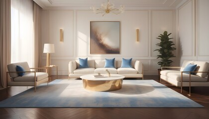white and gold theme interior modern minimalism photo realism