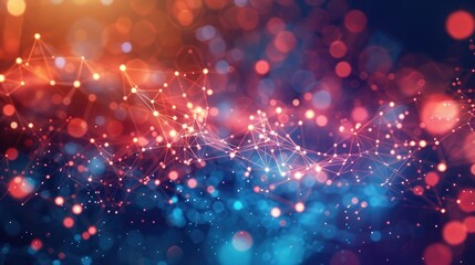 Fototapeta premium Network of nodes and lines on dark background, symbolizing internet data extraction with flowing digital particles. Data mining visualization