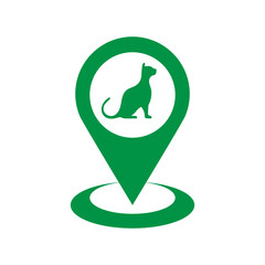 Pet friendly place - location map pin with cat. Vector sign.