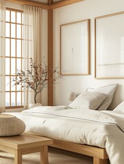 Frame mockup, modern oriental hanok style bedroom interior