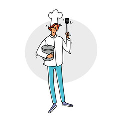 Professional cook man colourful vector illustration. Vector illustration