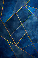 Abstract gold geometric lines on blue background create a striking wallpaper design.
