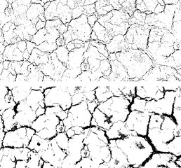 two different images of cracked and dry land ground, cracked white paint on a white background, a black and white drawing of a cracked wall set, a black and white image of a cracked wall