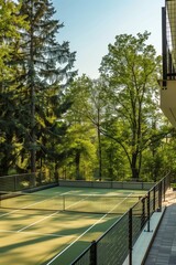 Empty modern tennis court.  Outdoor tennis court.  Leisure.  A place for competitions, training,...