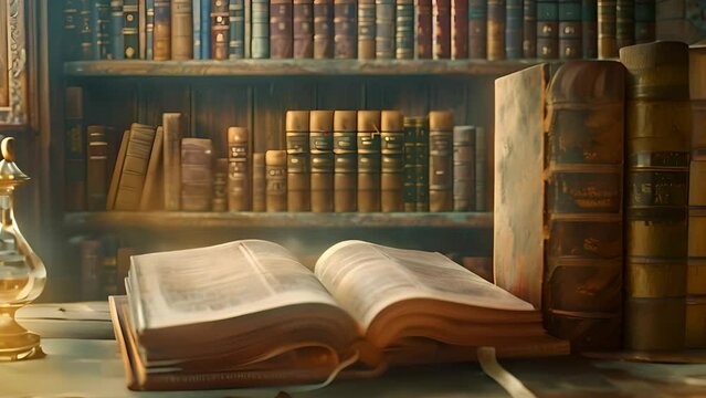 Ancient Books and Manuscripts in Old Library with Ai generated.
