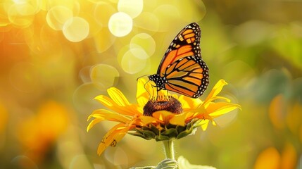 Butterfly on a sunflower in a summer garden