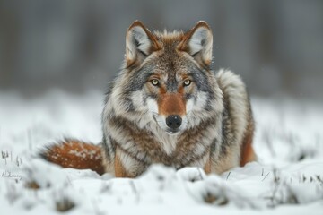 Digital image of brown wolf in the snow, high quality, high resolution