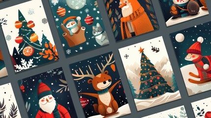 Design a set of seasonal greeting cards with unique illustrations. --ar 16:9 Job ID: 7297a99c-c6d8-435c-ba6b-2c1644e671b8