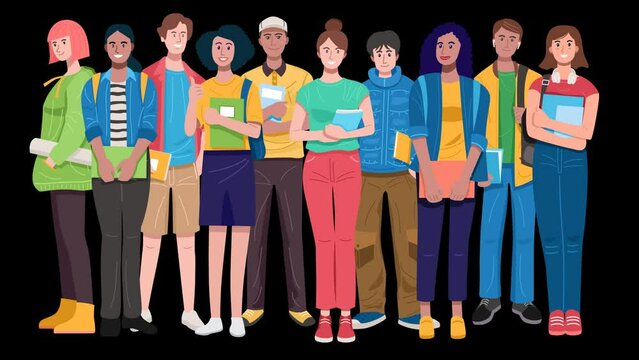 Group of Diverse Students Animation Transparent 4K
