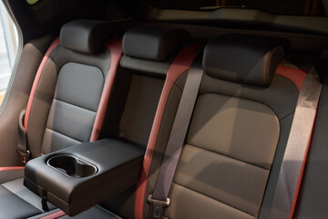Vehicle armrest with cup holder, beige wood design, for luxury cars