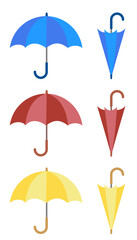 青、赤、黄色の傘のベクターアイコンセット