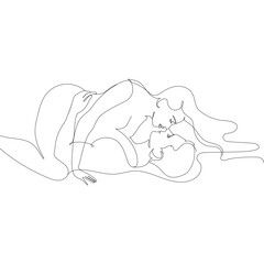 Man and Woman in passionate sensual pose e hug and kiss. Abstract line art drawing. Love relationship between a girl and a guy.Young couple in love.Vector illustration