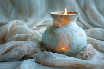 Featuring a  ancient islamic candle is on a nabl cloth background