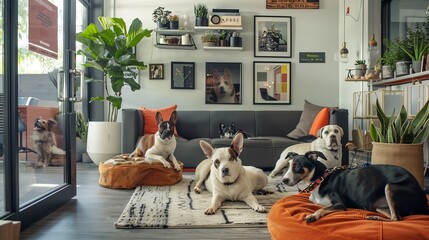 Create a pet-friendly office with designated areas for pets and their owners. --ar 16:9 Job ID: f6658438-9f37-48a2-8d09-75405ab6376c