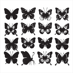 set of butterflies silhouette vector clip art , white background