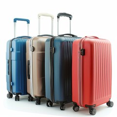 Color suitcases set isolated, modern travel bags group, handbags pack, different luggages, baggage collection