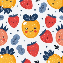 Brightly Colored Fruit Pattern Illustration with Citrus and Berries
