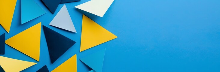 Colorful Geometric Triangles on Blue Background