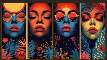 Vibrant 1960s and 1970s Style Music Poster Templates with Psychedelic Colors and Art Nouveau Decor