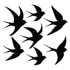 Set of barn swallow animal Silhouette Vector on a white background