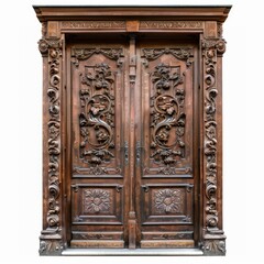 Old door isolated, antique gates, wood enter, vintage wooden doors, closed gateway, elegant entrance