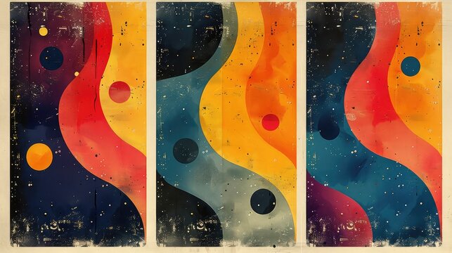 Psychedelic 1960s and 1970s Style Music Poster Templates with Art Nouveau Frames