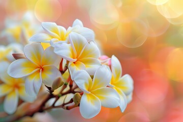 A picture of yellow and white flowers near a blurred background