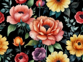 Seamless design. Beautiful Colorful abstract watercolor flowers bouquet