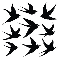Set of barn swallow animal Silhouette Vector on a white background