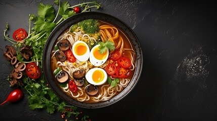 Egg noodle soup with black board