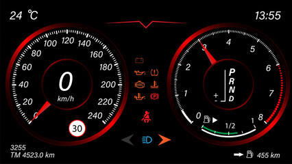 Fototapeta premium Speedometer speed car auto dashboard design. Speed meter abstract technology.